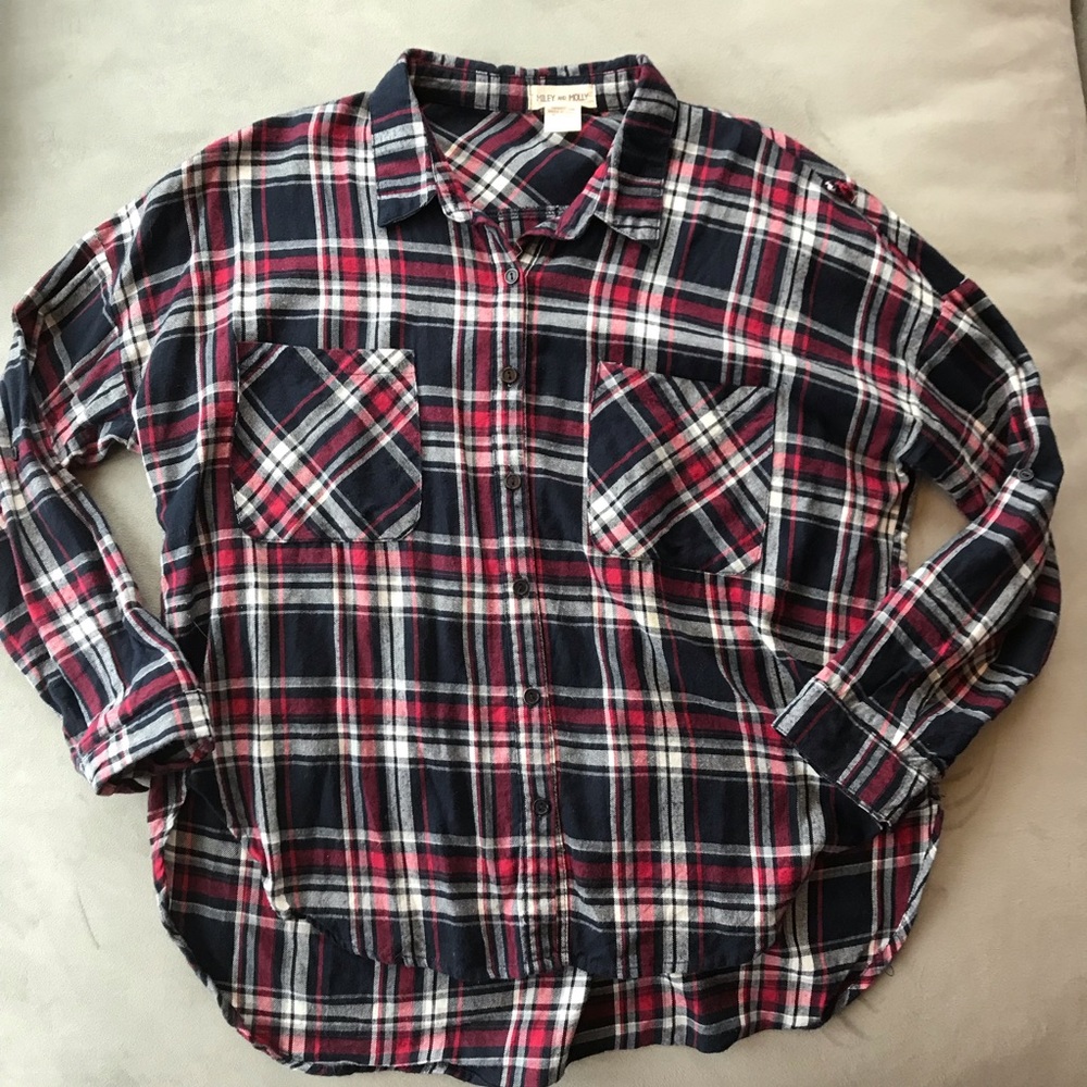 Miley & Molly wide relaxed boxy plaid button down